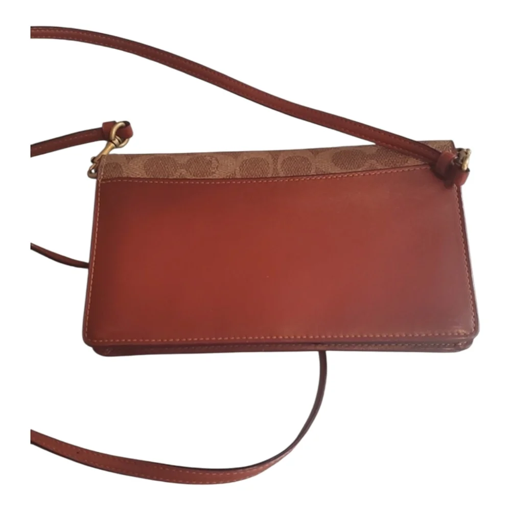 Coach Anna Foldover Clutch Tan Signature Crossbody Bag GUC YR.20 - Picture 2 of 10